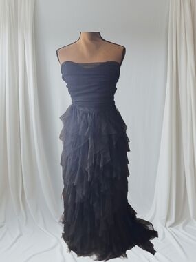 Strapless Black Layered Tulle Gown